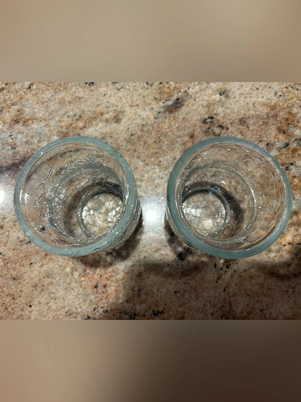Yankee Candle Accents Hurricane Style Crackle Glass (2) Votive Holders 4”Hx3”W